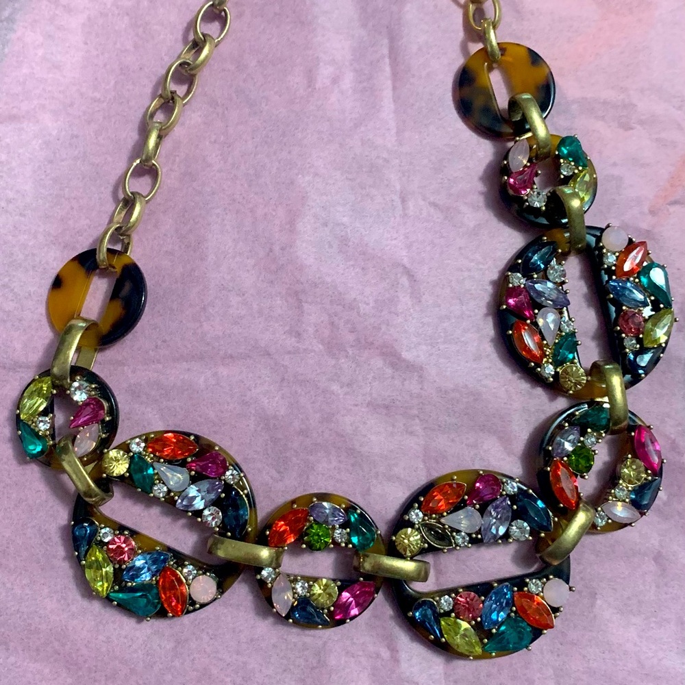 Colorful necklace- beautiful and bright with tortoise and gold detailing